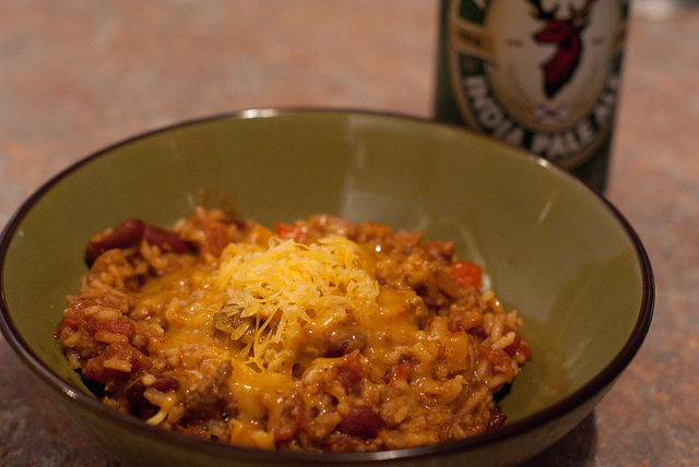 Easy Homemade Chili, covered in cheese