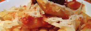 Homemade Pasta Sauce on Penne with Meatballs