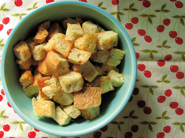 A big bowl of croutons