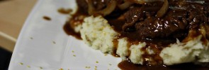 Brown gravy on mashed potatoes and stuff